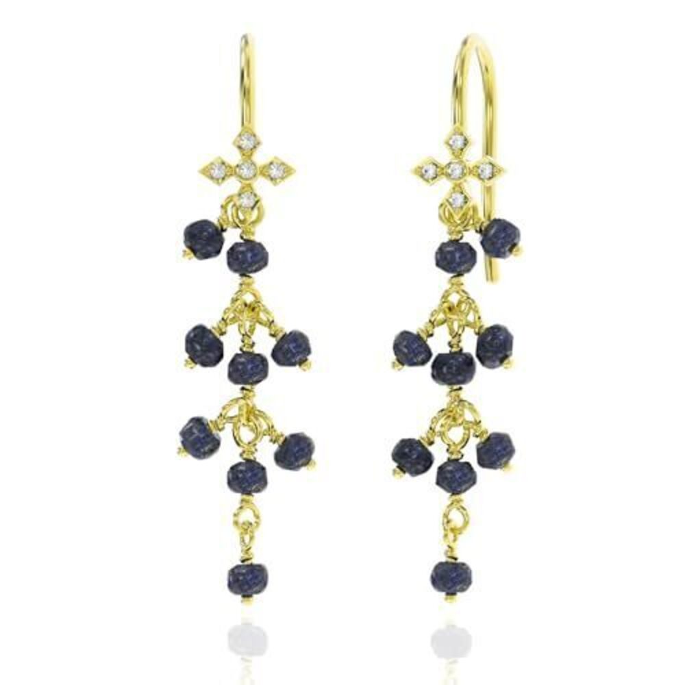 1231 Blue Sapphire Earrings in Wire Wrap Dangle Shape - 18K Gold Vermeil